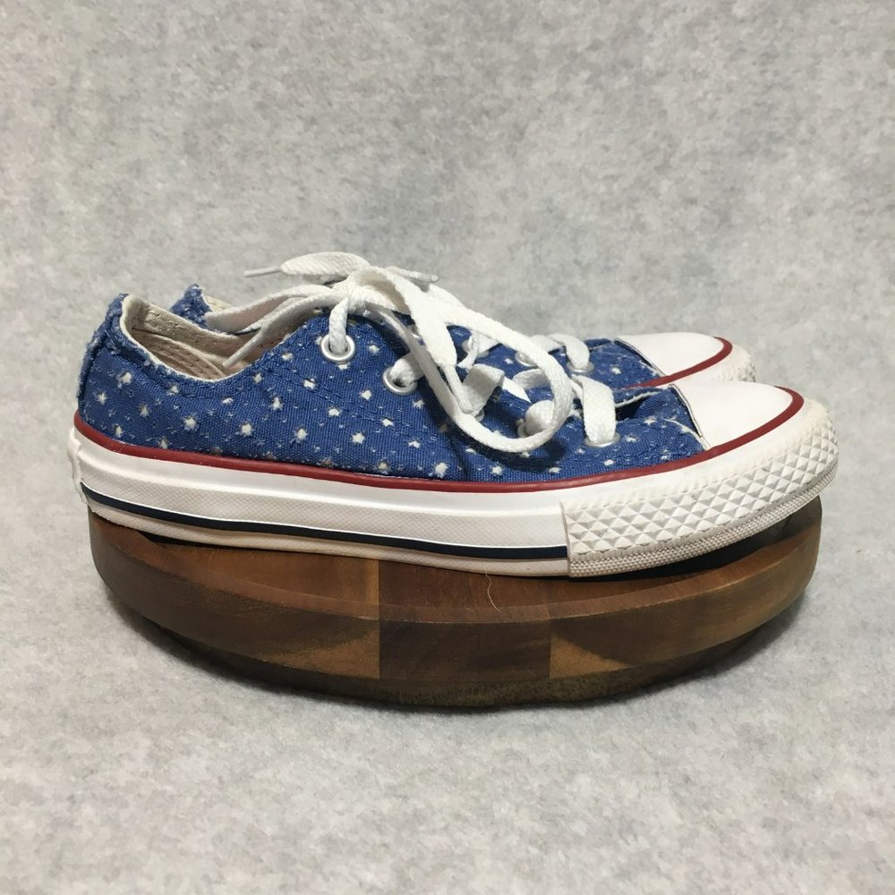 Converse All Star Chuck Taylor Low Top Double Tongue Kids Size 12 Blue w/dots